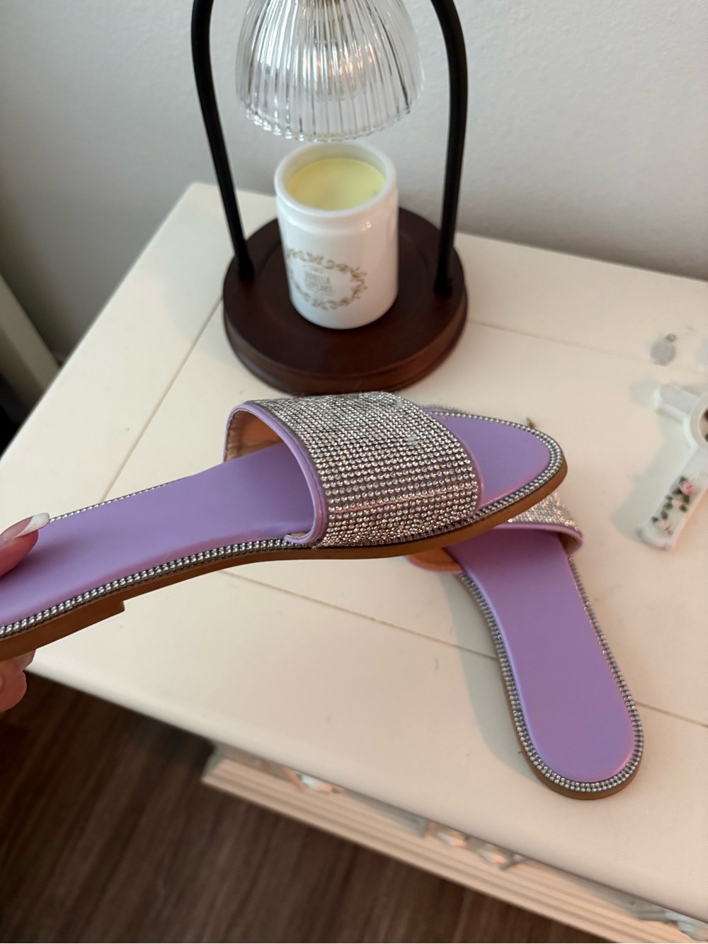 SHEIN Lavender Rhinestone Slide Sandals